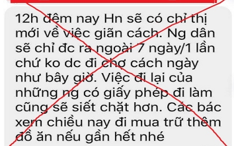 Hà Nội: Thông tin người dân chỉ được ra ngoài 7 ngày/1 lần là “tin giả”