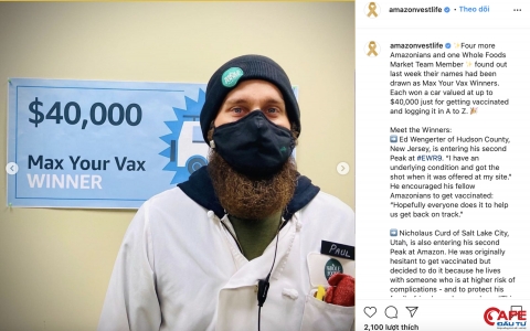 Amazon tặng ôtô và thưởng 100.000 USD tiền mặt cho nhân viên tiêm vắc xin Covid-19