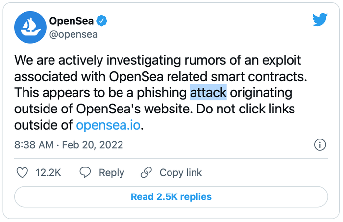 OpenSea đã viết trên Twitter.
