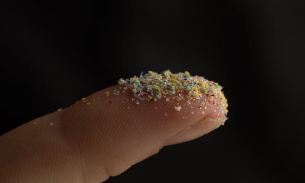 Các hạt vi nhựa trên ngón tay người. Ảnh: The Guardian