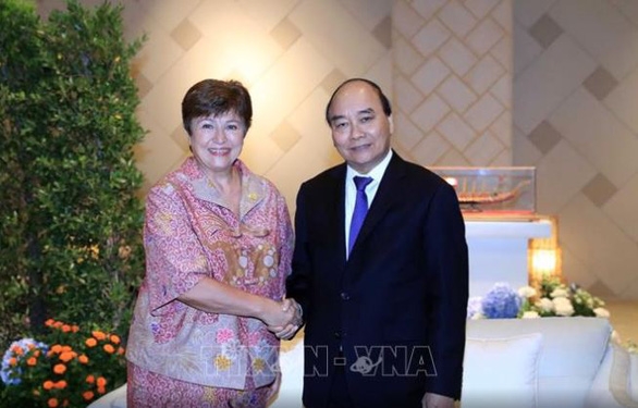 Chủ tịch nước Nguyễn Xuân Phúc gặp Tổng giám đốc Quỹ Tiền tệ quốc tế (IMF) Kristalina Georgieva - Ảnh: TTXVN