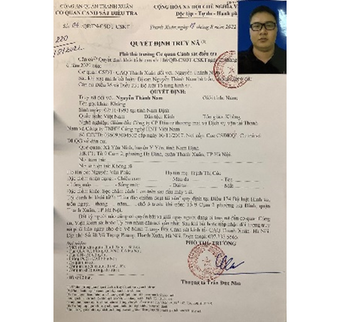 Quyết định truy nã đối tượng Nguyễn Thành Nam