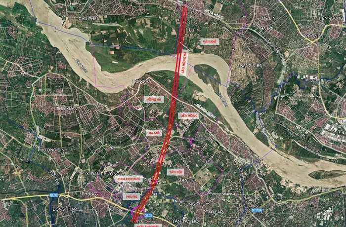 Chỉ giới đường đỏ đoạn tuyến dài khoảng 9,6km đoạn từ Quốc lộ 32 đến hết cầu Hồng Hà, tỷ lệ 1/500