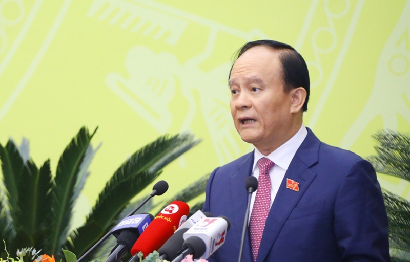 Chủ tịch HĐND thành phố Hà Nội Nguyễn Ngọc Tuấn phát biểu khai mạc kỳ họp. Ảnh: Viết Thành