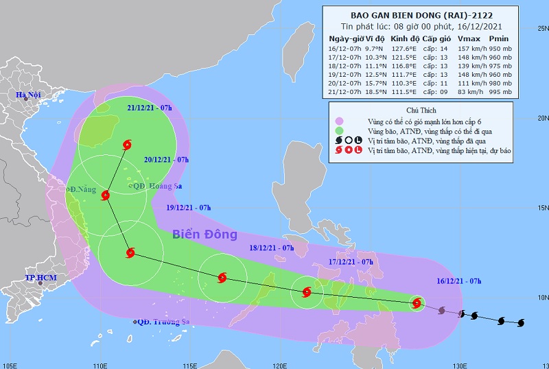 Hình ảnh dự báo đường đi và vùng ảnh hưởng của cơn bão RAI