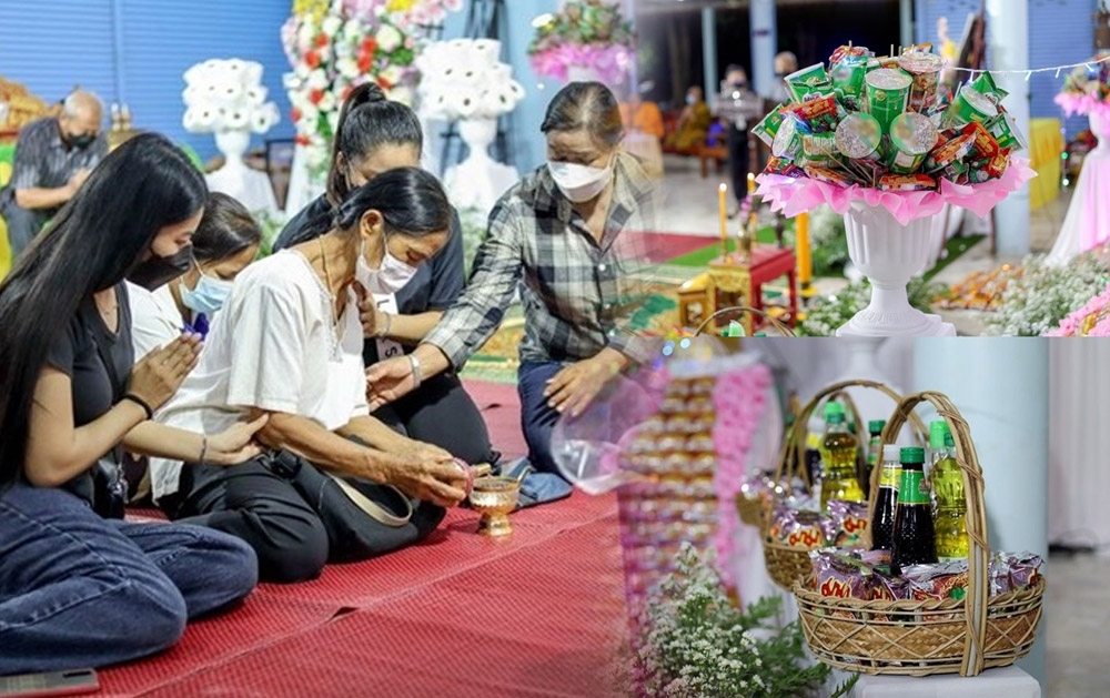 Xúc động với câu chuyện đằng sau đám tang kì lạ ở Thái Lan được trang trí bằng mì tôm, dầu ăn, sữa gói