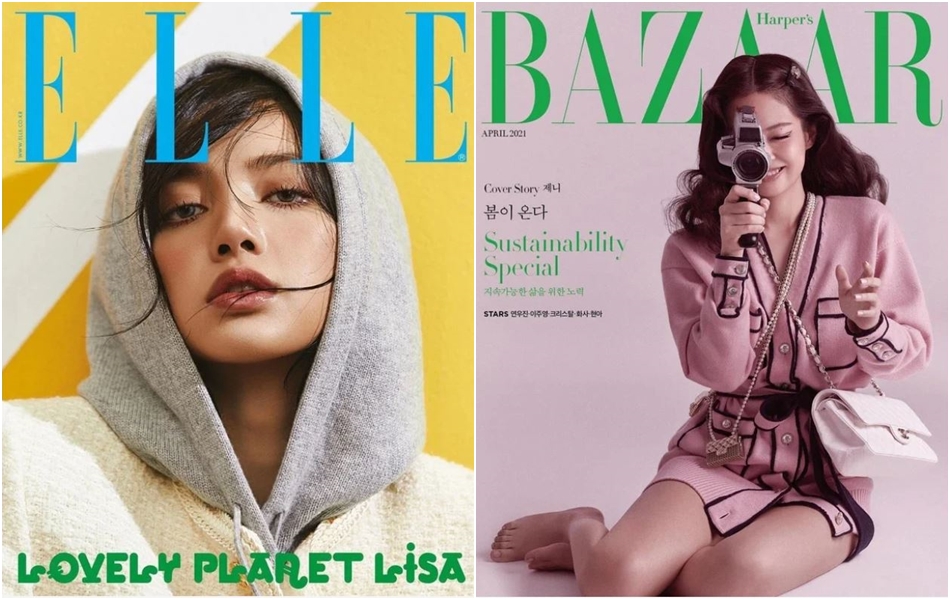 So kè nhan sắc của cặp đôi nhà 'Hắc Hường' trên bìa tạp chí Elle và Harper's Bazaar Hàn Quốc tháng 4