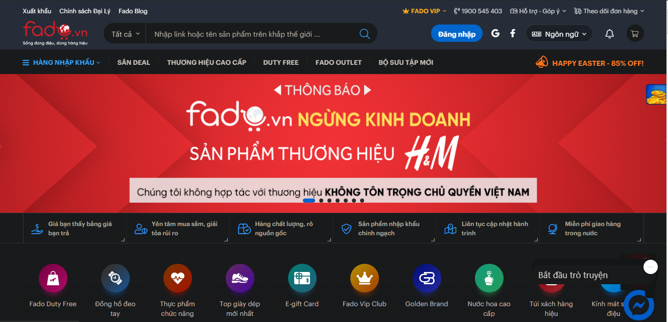 Fado.vn - Sàn thương mại đầu tiên của Việt Nam ngừng bán hàng H&M để ủng hộ chủ quyền biển đảo Việt Nam