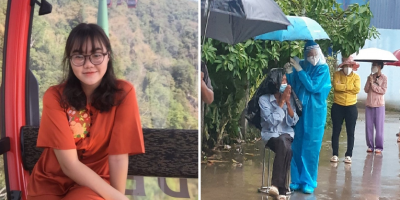 Nữ tình nguyện viên 10x cầm ô che cho cụ già giữa trời mưa lớn ở TP.HCM