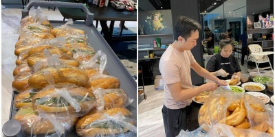 Vợ chồng Cường Đô La tự tay chuẩn bị hàng trăm ổ bánh mì gửi tặng bà con Sài Gòn