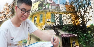 Nghị lực phi thường của cậu bé khiếm thính Trần Nam Long: Vẽ tranh về Hà Nội đầy ấn tượng, bán tác phẩm làm từ thiện