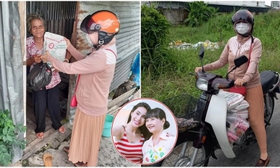 Mẹ ca sĩ Thủy Tiên chạy xe máy chở gạo, mì tôm đến từng nhà tặng quà người khó khăn