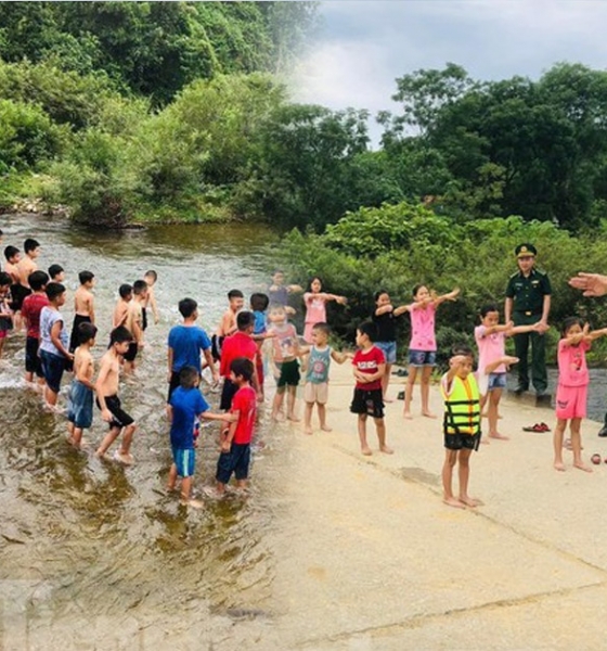 Chiến sĩ Đồn Biên phòng mở lớp dạy bơi miễn phí cho trẻ em tại Hà Giang