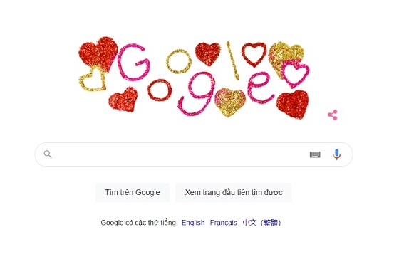 Google Doodle thay giao diện đặc biệt kỷ niệm ngày lễ tình nhân Valentien 14/2
