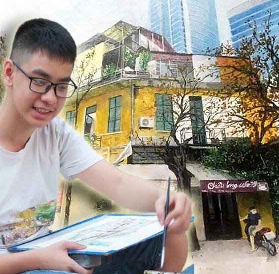 Nghị lực phi thường của cậu bé khiếm thính Trần Nam Long: Vẽ tranh về Hà Nội đầy ấn tượng, bán tác phẩm làm từ thiện