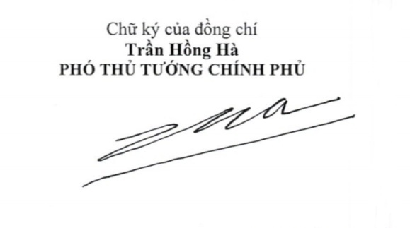 Giới thiệu chữ ký 2 Phó Thủ tướng Trần Hồng Hà và Trần Lưu Quang