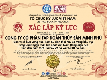 Tập đoàn Thủy sản Minh Phú lập kỷ lục vùng nuôi Tôm sú sinh thái hữu cơ rừng ngập mặn lớn nhất Việt Nam