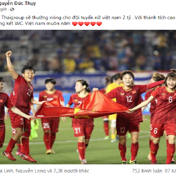 Bầu Thụy thưởng nóng 2 tỷ đồng cho đội tuyển nữ Việt Nam