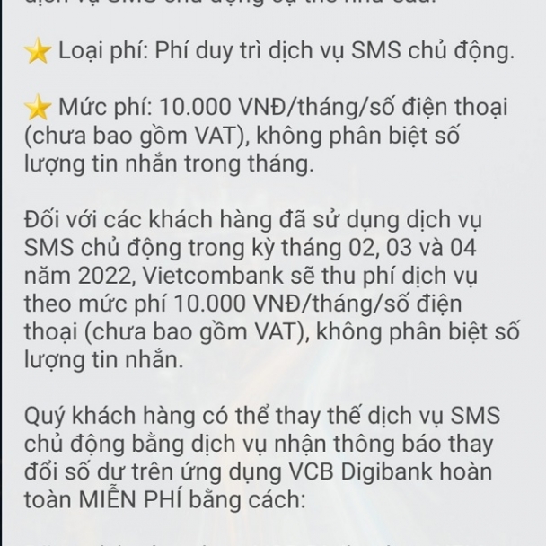 Vietcombank “quay xe”, giảm phí SMS Banking về 11,000 đồng/tháng