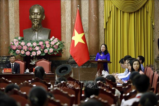 Phó Chủ tịch nước Võ Thị Ánh Xuân phát biểu tại buổi gặp mặt. Ảnh: An Đăng/TTXVN 4