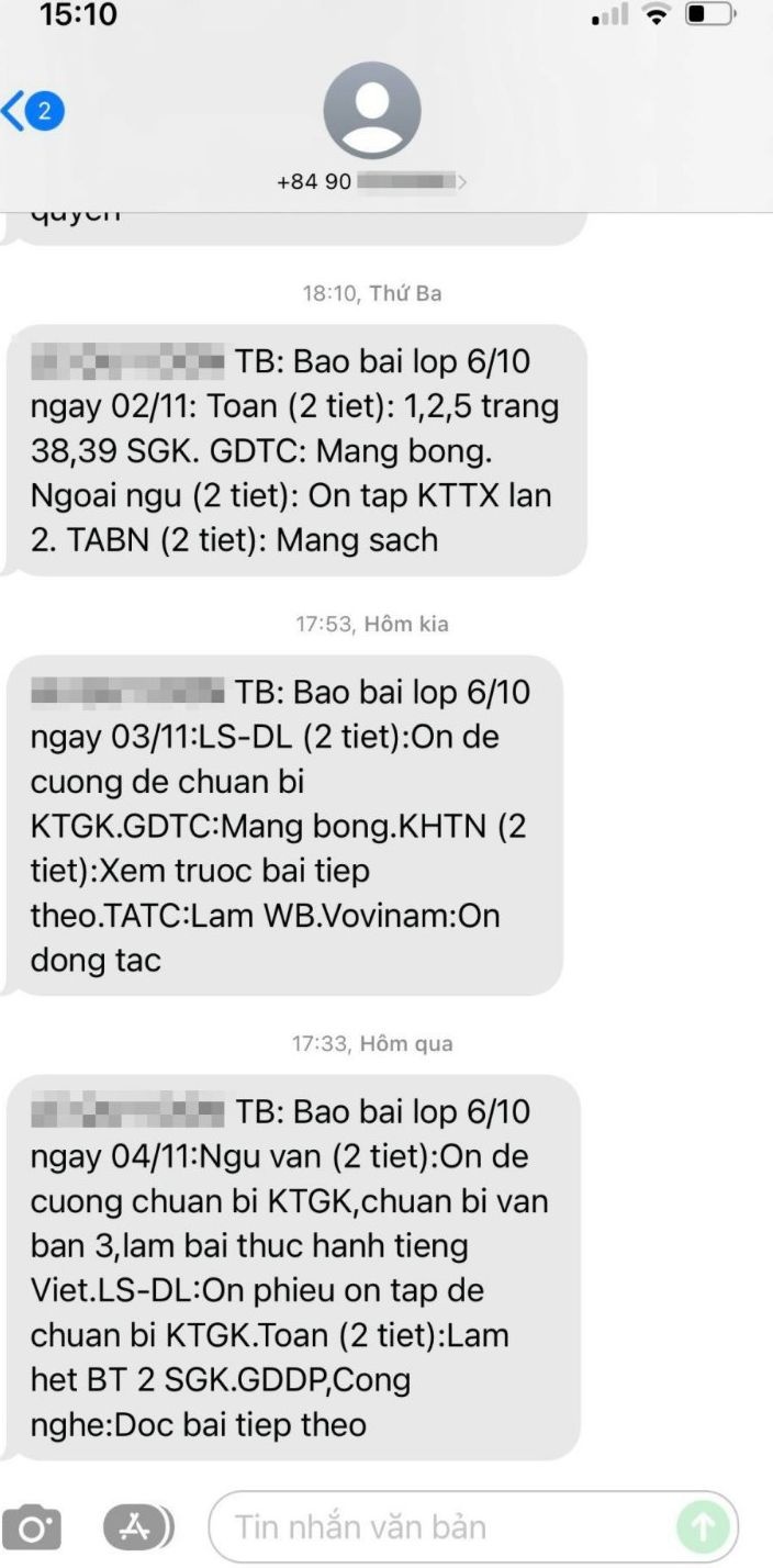 Hình chụp tin nhắn sổ liên lạc điện tử 1